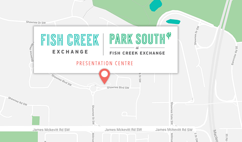 Graphical map of location of Fish Creek Exchange and Park South Presentation Centre